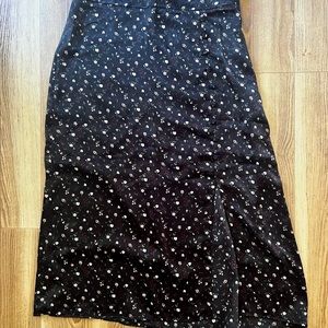 Hollister Silk Floral Midi Skirt with Slit and Button Details